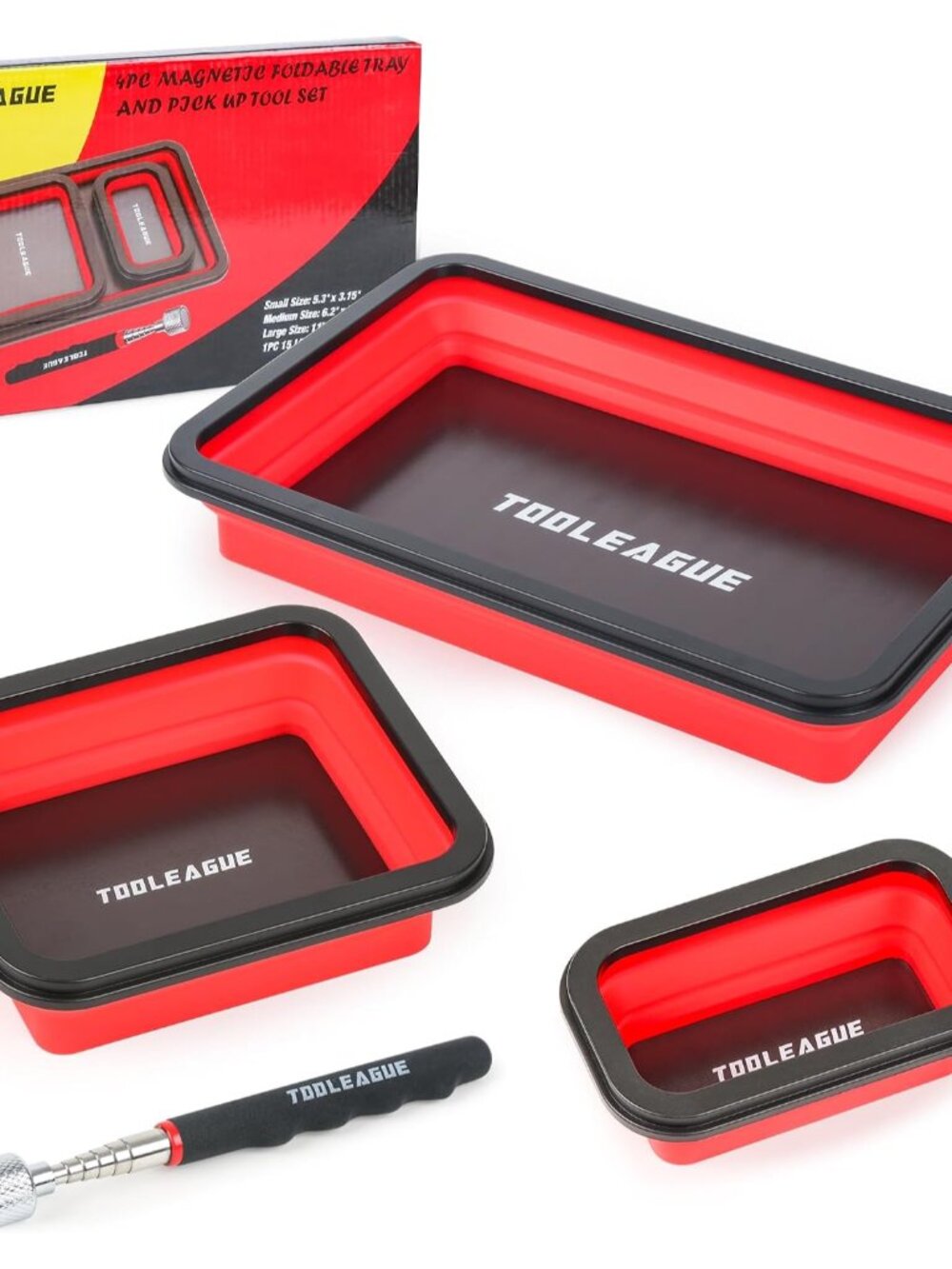 3Pcs Collapsible Magnetic Parts Tray Set with 15Lb Magnetic Pickup Pen